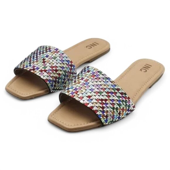 INC Womens Nataliah Embellished Square Toe Slide Sandals - Picture 1 of 6